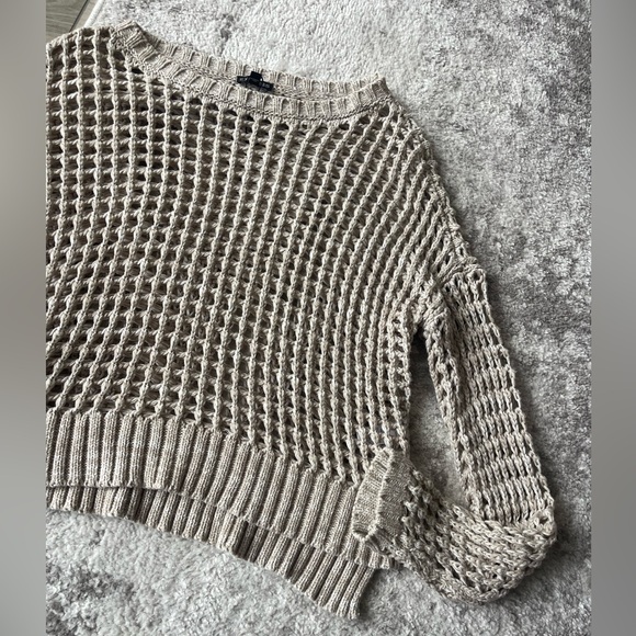 EXPRESS | Tan Open Knit Crochet Long Sleeve
Sweater - Picture 3 of 9